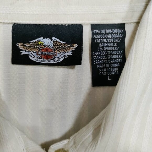 Harley-Davidson Embroidered Textured Striped Button-Up Shirt Cream Women's Large - Picture 5 of 9
